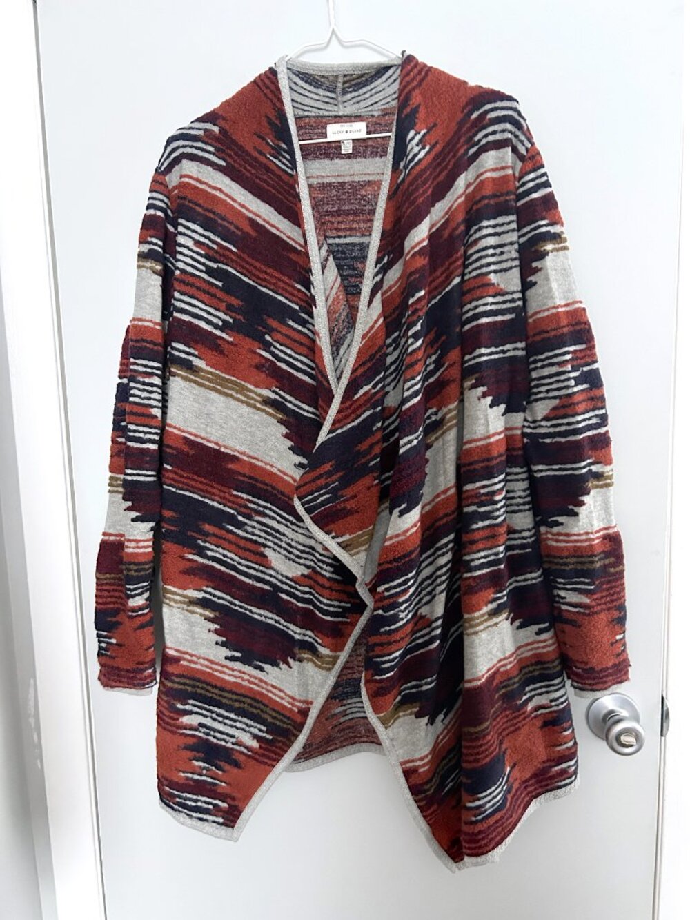Lucky Brand Southwestern Print Open Front Cardigan Size XL Boho Waterfall Drape - Picture 2 of 8